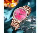 CURREN   Luxury Stainless Steel Wristwatches for Ladies Romantic Rose Pink with Rhinestones Roman Numeral Dial