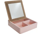 LVD MDF Glass 20cm Jewellery Box Organiser Accessory Holder Storage Square Pink