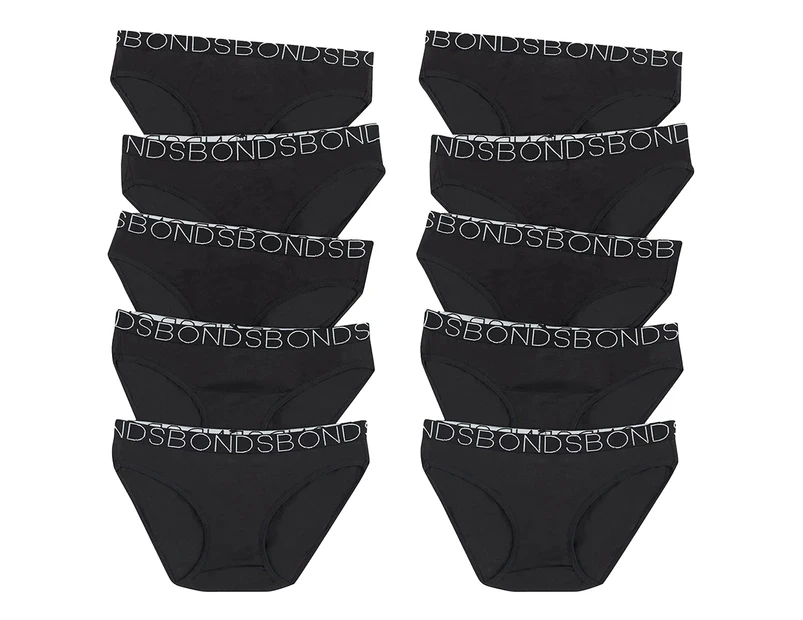 10x Bonds Girls Bikini Kids Black Cotton Briefs Undies Underwear UWCE5A Bulk