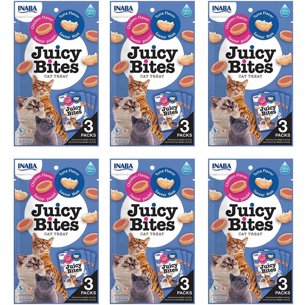 6PK Inaba 33g Juicy Bites Tuna & Chicken Flavour Cat/Kitten Pet Food/Treat Pack