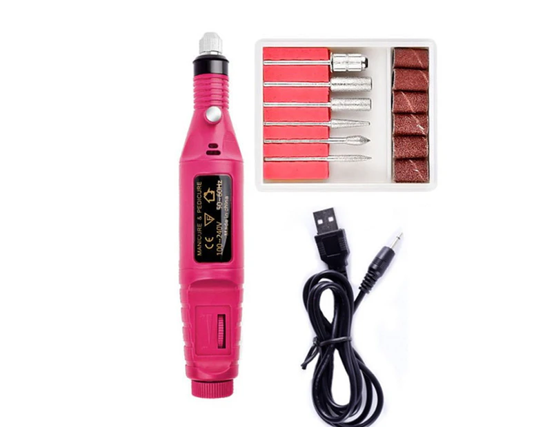 Portable Nail Polisher Mini Nail Machine Pen Mini Electric Nail Polisher Nail Tool Set - 6030A red (USB interface grinder)