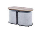3 Piece Set Coffee Table & Ottoman Wood Side End Table Industrial - GREY