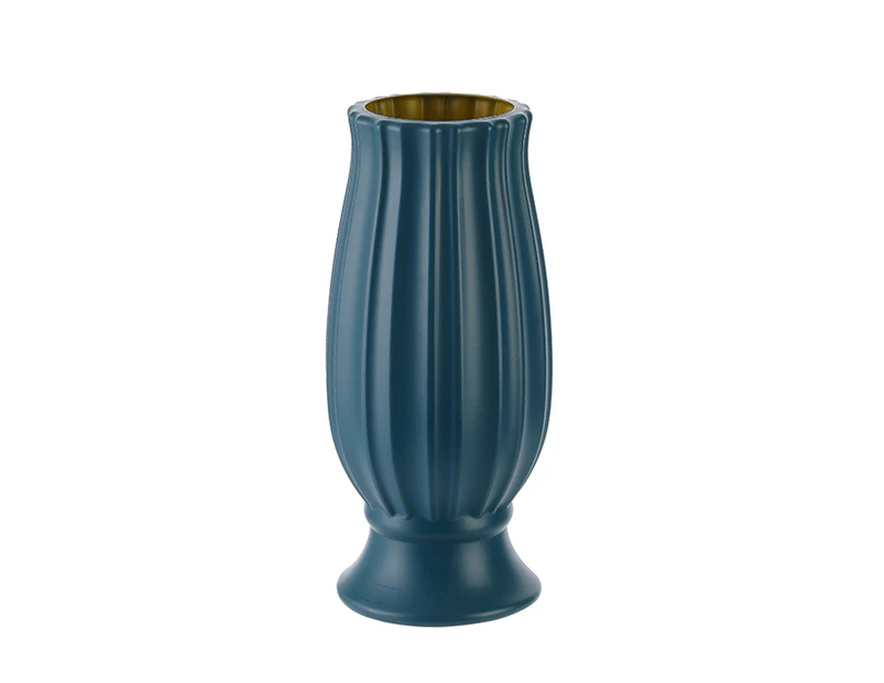 puluofuh Flower Vase Unbreakable Streamlined Solid Color Dried Flower Arrangement Plastic Vase for Living Room-Navy Blue