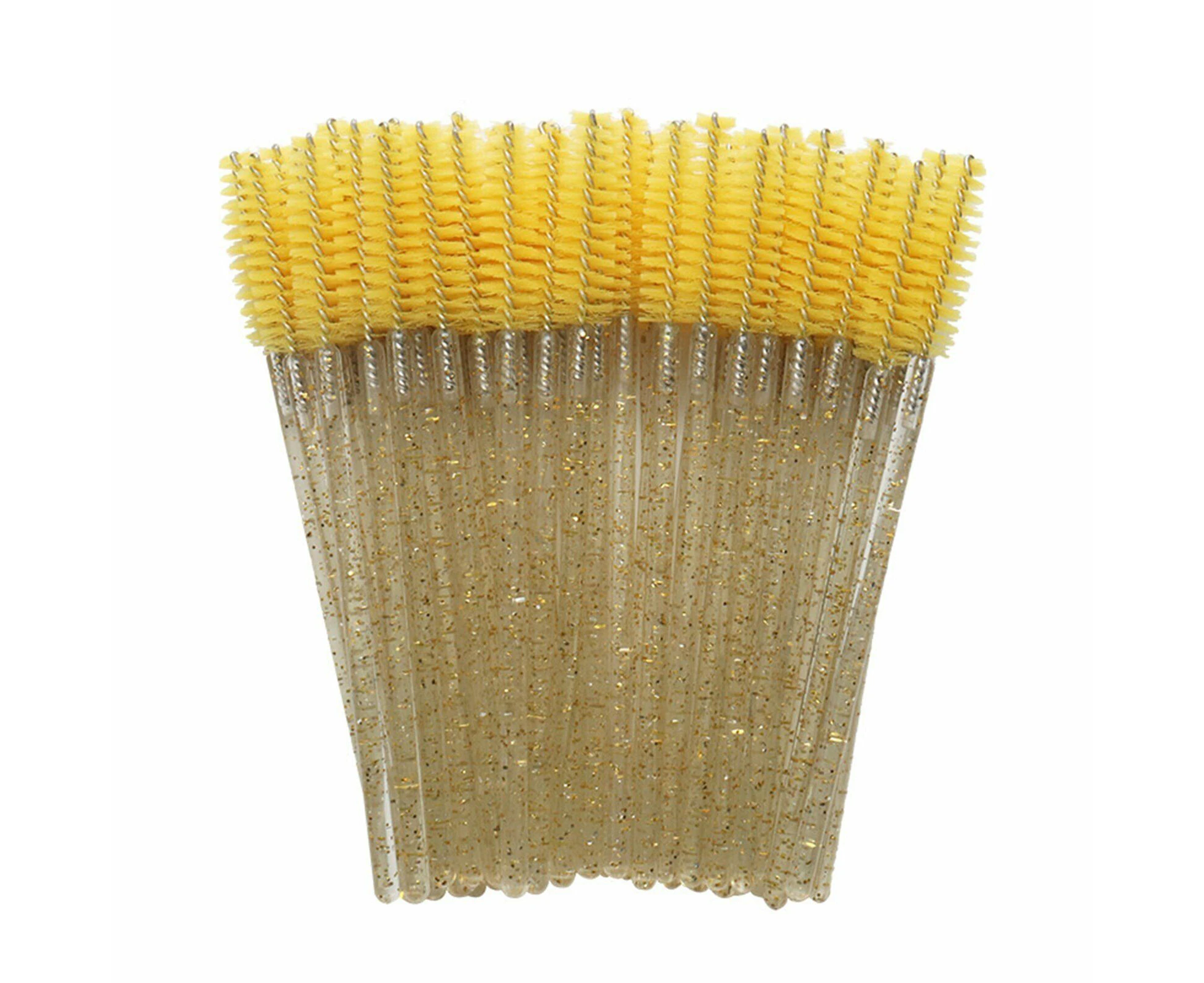 50x Disposable Glitter Mascara Wands Lash Brush Eyelash Extensions Makeup Yellow