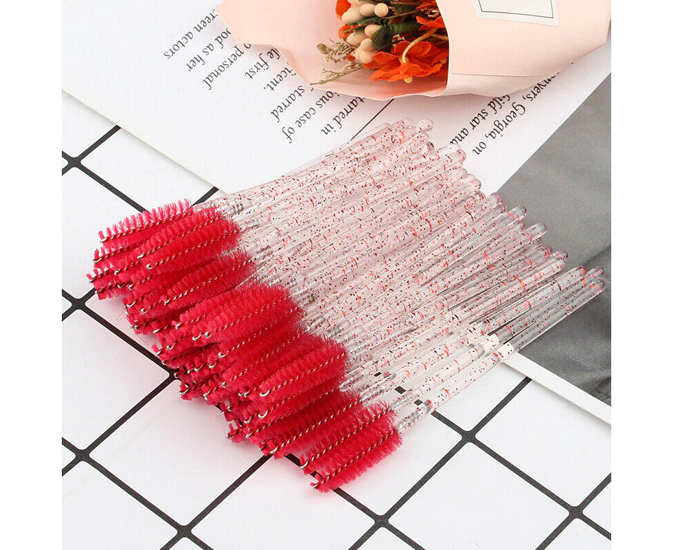 50x Disposable Glitter Mascara Wands Lash Brush Eyelash Extensions Makeup Red