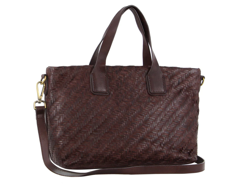 Pierre Cardin Woven Embossed Leather Tote Bag in Burgundy