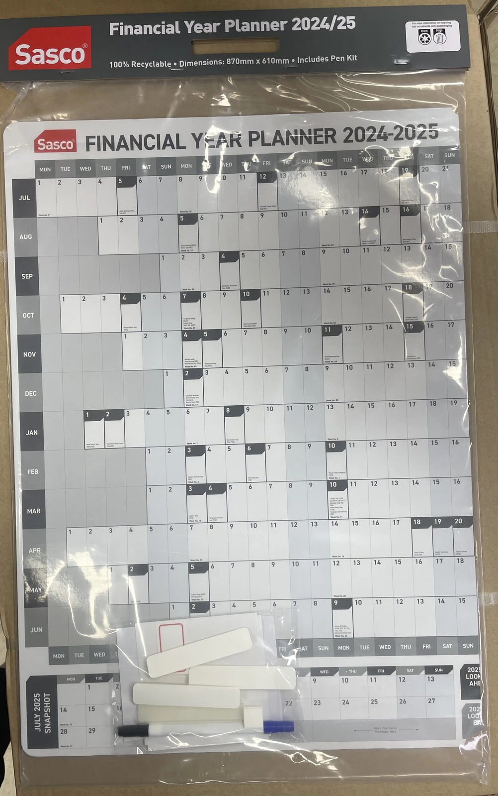 2024-2025 Financial Year Wall Planner Sasco 870x610mm 3622425