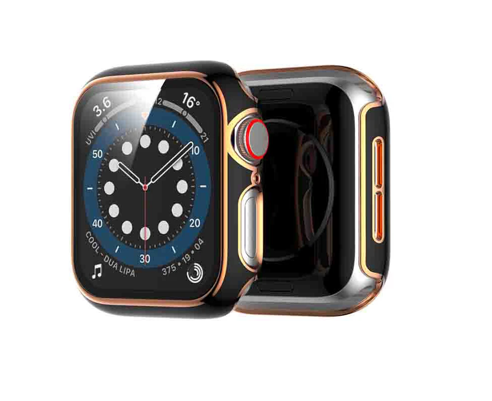 RITCHE Screen Protective Case Laser Carve Lightweight Fit For Apple Watch -Black+Rose Gold