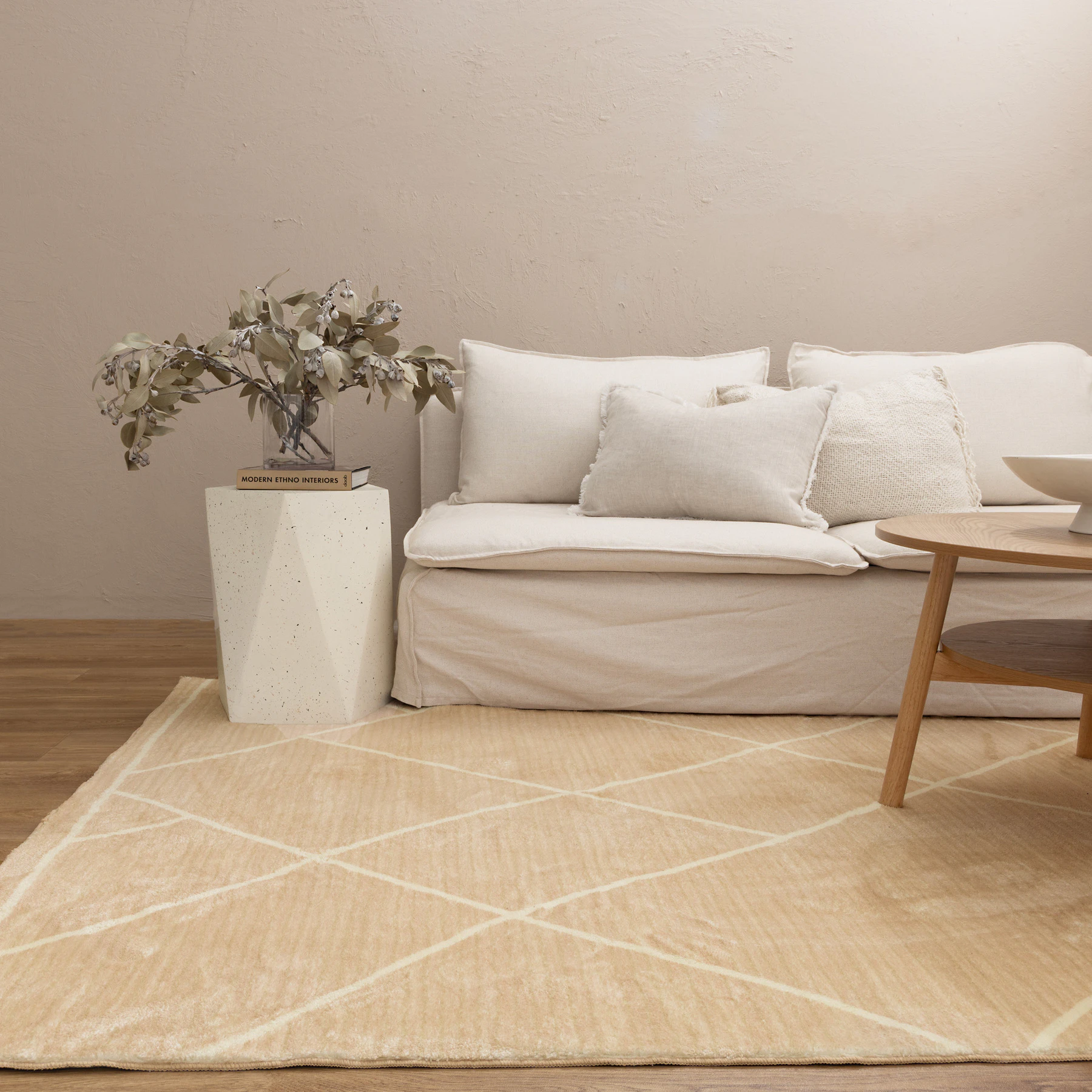 Chandler Cloud Soft Diamonds Beige Modern Floor Rug - 3 Sizes