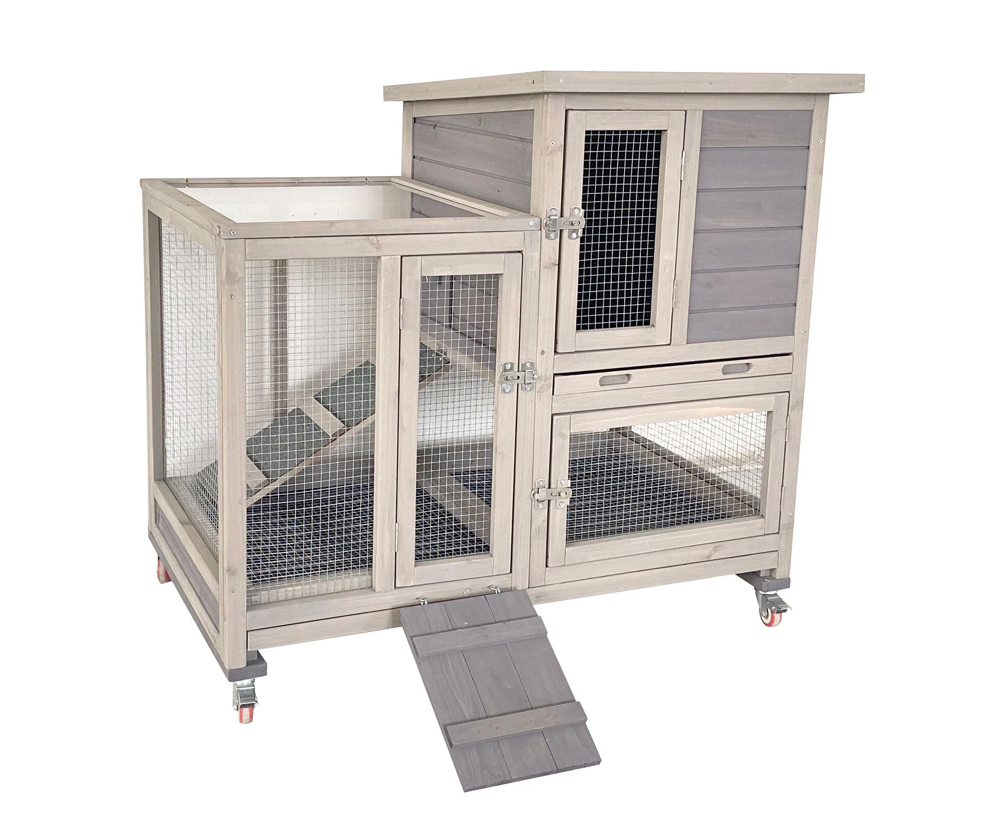 Flyline Bunny House Rabbit Hutch Guinea Pig Cage on Wheels Catch