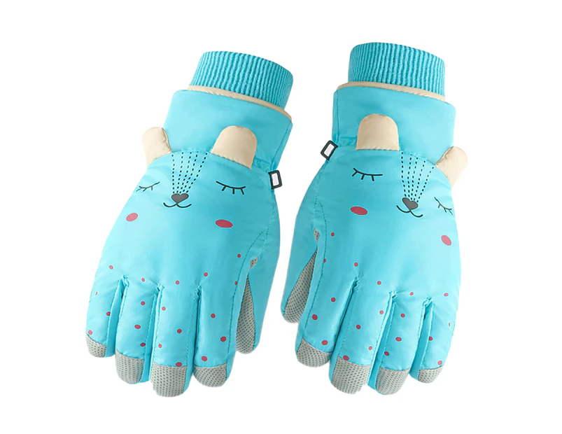 1 Pair Kids Snow Gloves Windproof Breathable Cartoon Pattern Thermal Kids Athletic Gloves for Winter Cyan