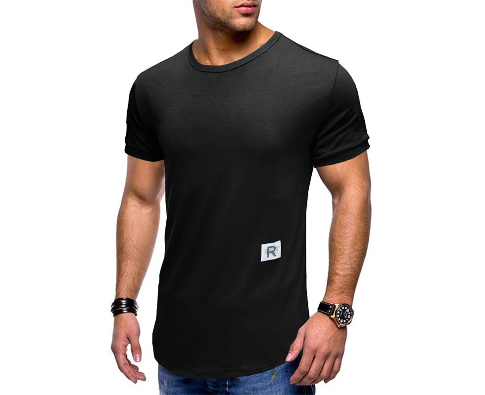 WeMeir Men's Short Sleeve T-shirts Casual Muscle Gym Workout Athletic Shirts Cotton Blended Tee Tops for Men - Black