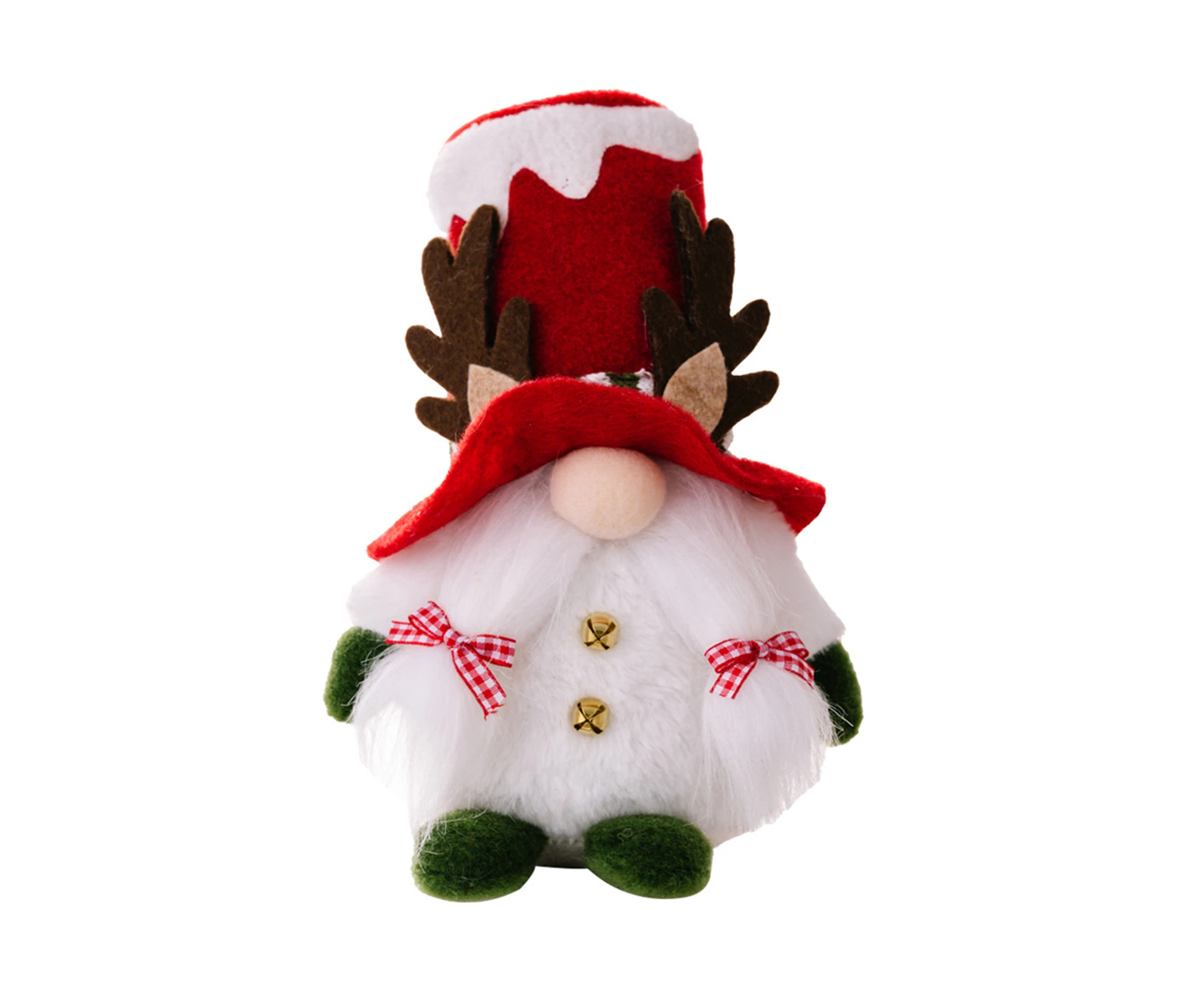 Christmas Gnome Ornament Antler Bow Small Bell Long Beard Braids Cute Faceless Doll Home Party Decoration