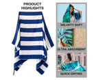 METEOR 180x90cm Extra Large Beach Towel with Carry Bag - Sand Free, Ultra Soft, Quick Dry, Fast Absorbent (Blue Currents)