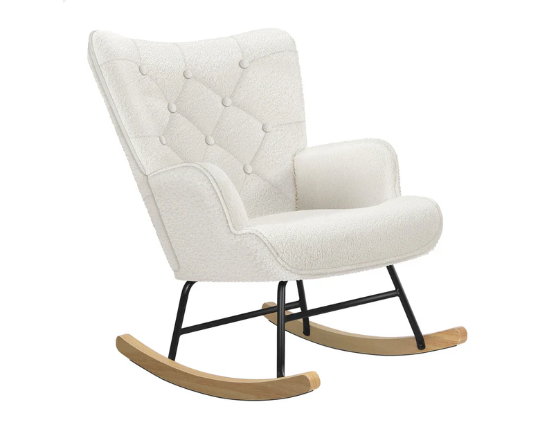 ALFORDSON Rocking Chair Wooden Armchair Boucle White