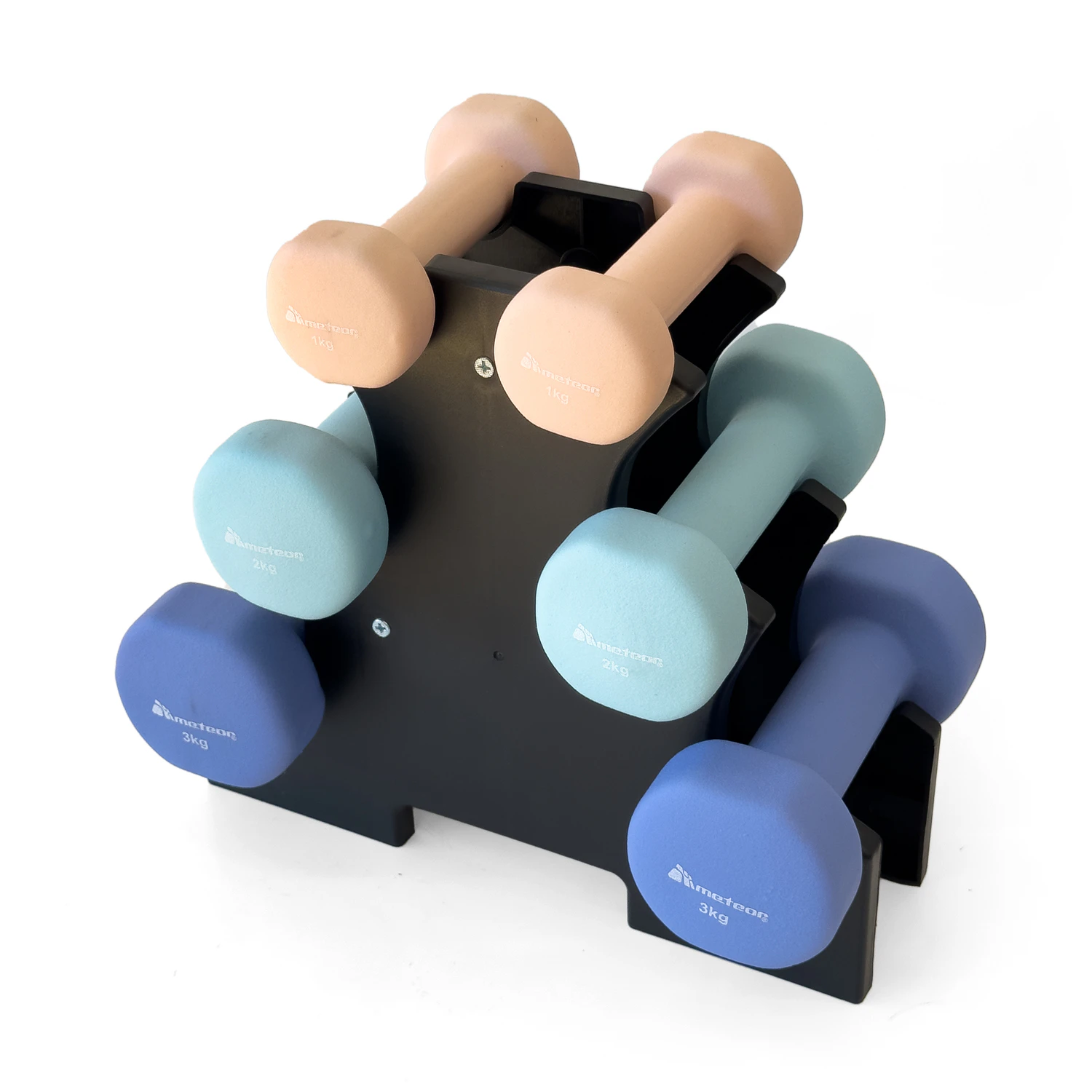 METEOR 1kg-2kg-3kg Dumbbell Set with Storage Rack, Anit-Slip Flat Bottom Neoprene Dumbbells, Fixed Weight Dumbbells, Gym Weights, Dumbbell Weights