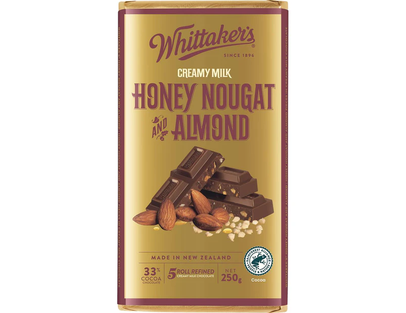 Whittakers Honey Nougat and Almond Creamy Milk Chocolate Block 250g