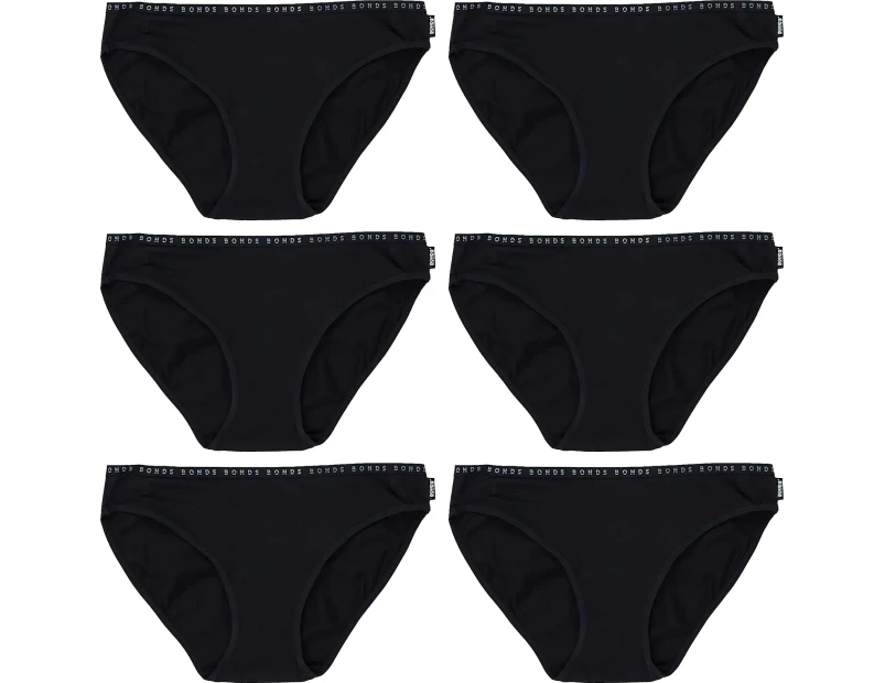 6 Pack Bonds Hipster Bikini Womens Ladies Underwear Panties Briefs Black Bulk