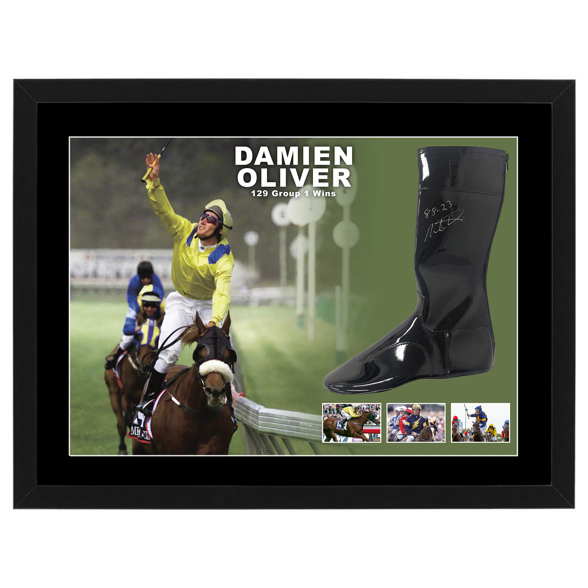 Horse Racing - Damien Oliver Signed & Framed Racing Boot