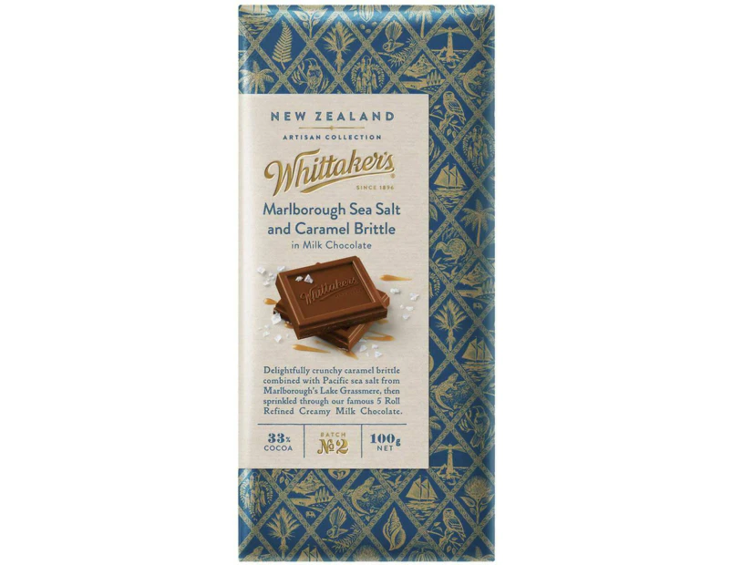 Whittakers Marlborough Sea Salt and Caramel Brittle Milk Chocolate Block 100g
