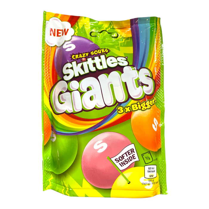 Skittles Giants Sours Sour Chewy Candy Lolly Pouch Bag 160g