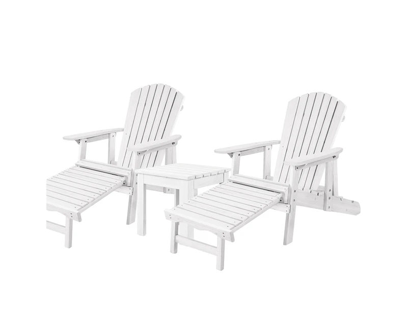 ALFORDSON Adirondack Chairs Table 3PCS Set Garden Outdoor Furniture w/ Ottoman Beach White