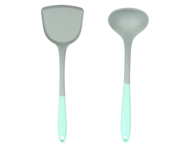 Two-color silicone non-stick cookware set of 2 kitchen spatula, spoon, colander, frying spatula