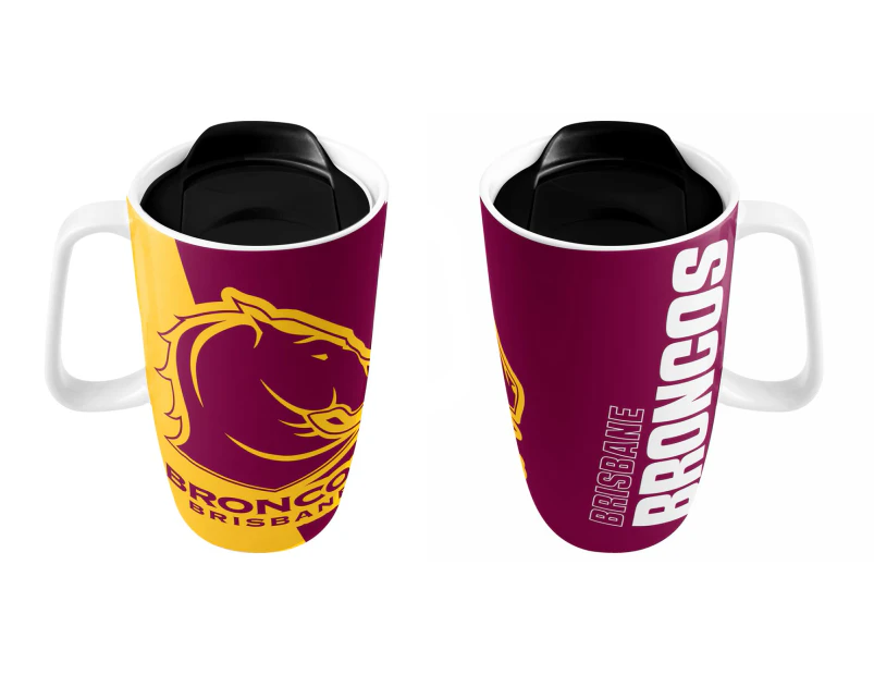 Brisbane Broncos NRL Ceramic Travel Coffee Mug Cup with Handle