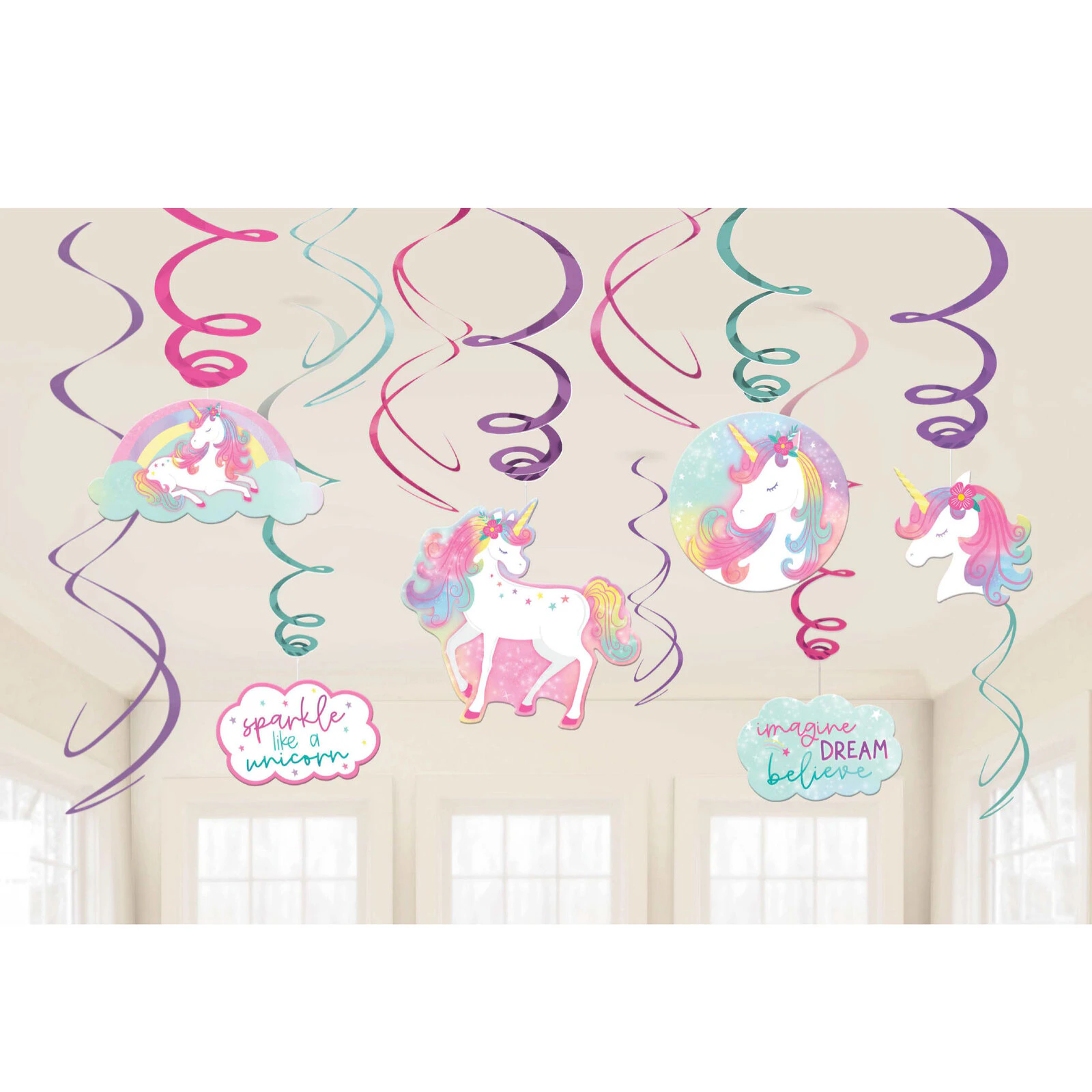 Enchanted Unicorn Spiral Swirls Hanging Decorations 12 Pack