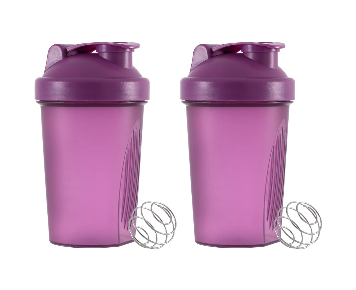 2 Pcs Protein Shaker Bottle With Dual Mixing Technology, Strong Loop Top, Bpa Free, Shaker Balls Included -Small Protein Shakers-Purple