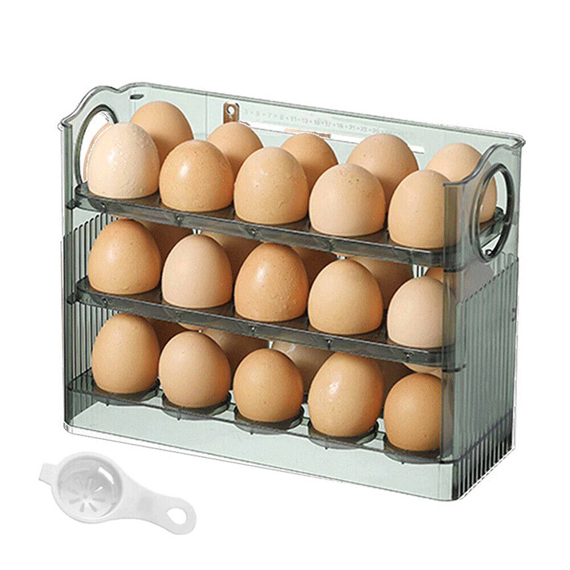 Egg Holder For Refrigerator 3-Layer Flip Fridge Door Egg Storage Space Saver - Dark Green