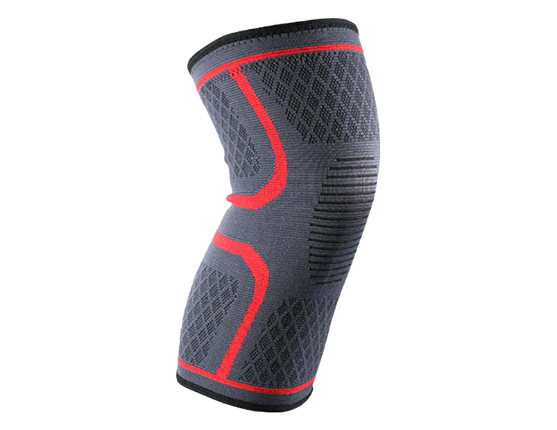 A1314 Knee Cover Curved Design Tightly Wrapped Breathable Elastic Compression Knee Pad for Sport Grey + Red