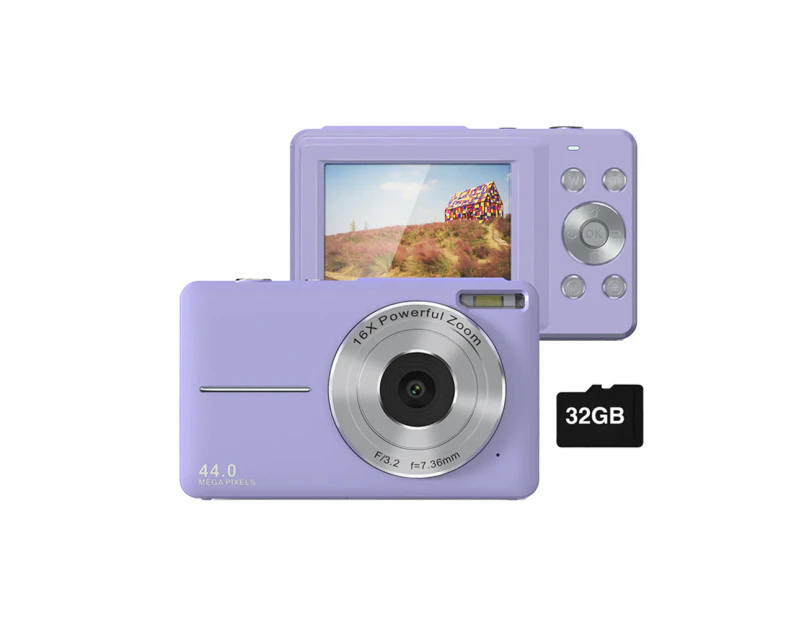 16X Zoom Digital Camera with 32GB Card 1080P Mini Video Camera for Teens Kids Purple