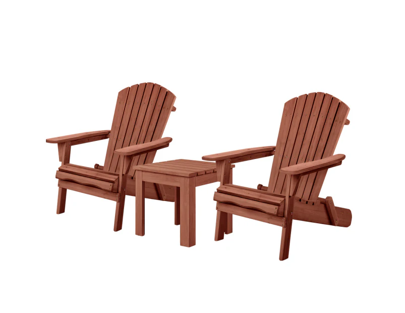 ALFORDSON Adirondack Chairs Table 3PCS Set Garden Wooden Outdoor Furniture Beach Brown