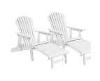 ALFORDSON 2x Outdoor Chairs Garden Wooden Adirondack w/ Ottoman Patio Beach White