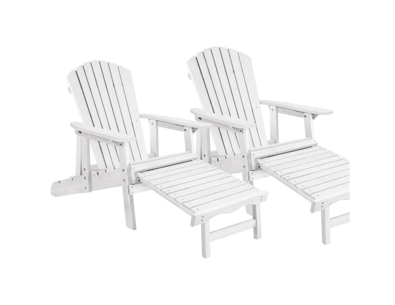 ALFORDSON 2x Outdoor Chairs Garden Wooden Adirondack w/ Ottoman Patio Beach White