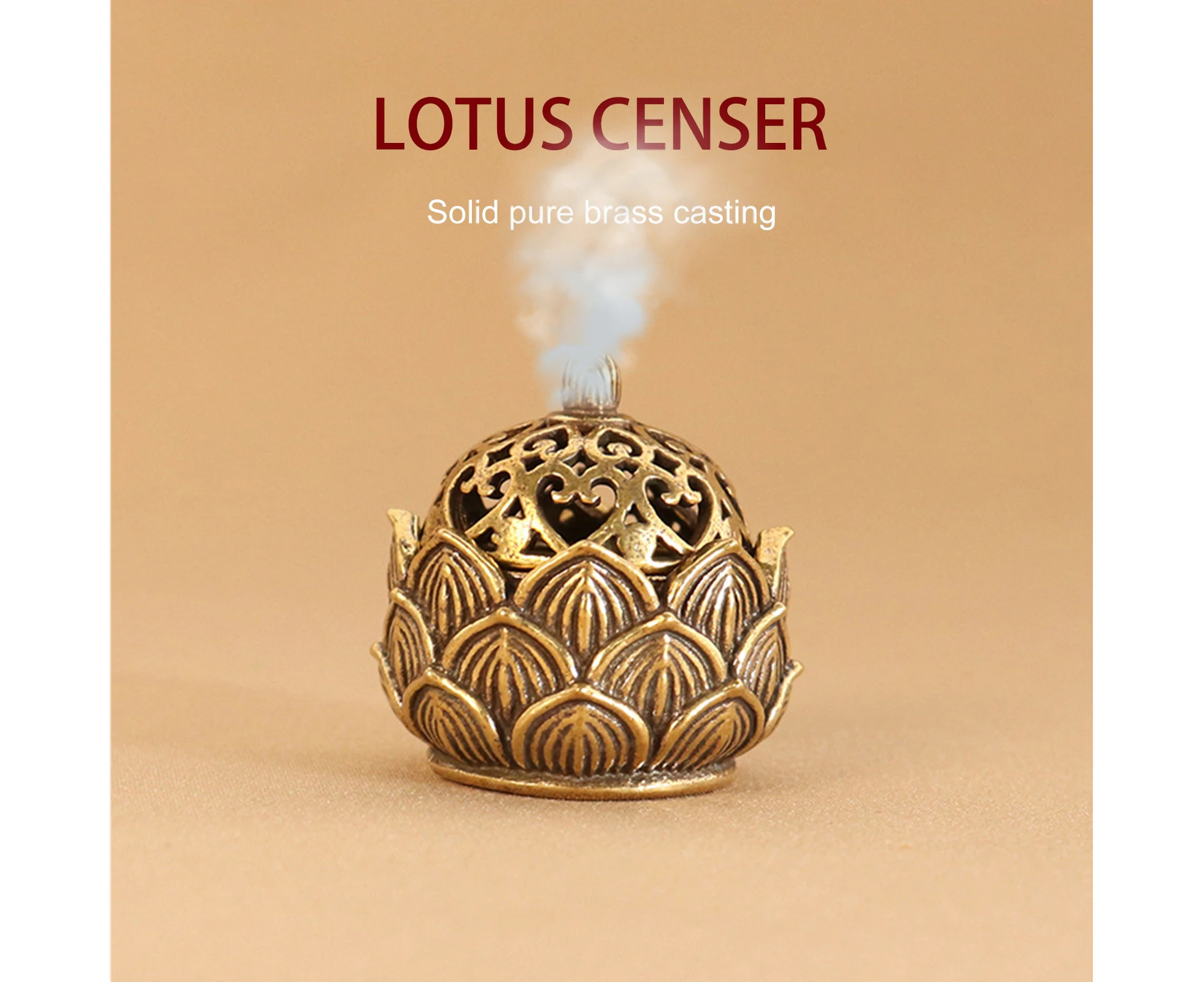 puluofuh Decorative Incense Burner Handicraft Copper Lotus Art Piece Incense Holder Home Decor-Antique Bronze