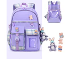 6-12Y Girls Bookbag Cartoon Animal Pattern Load-reducing Smooth Zipper Backpack School Bag for Primary School Students - Purple