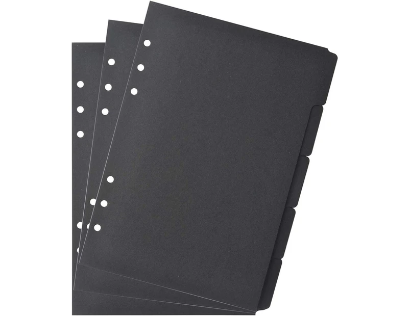 3 Sets Black Color Paper Divider Index Page Tab Cards for 6-Holes Ring Binders Notebooks Travel Diary Journal Planner (A5 Black)