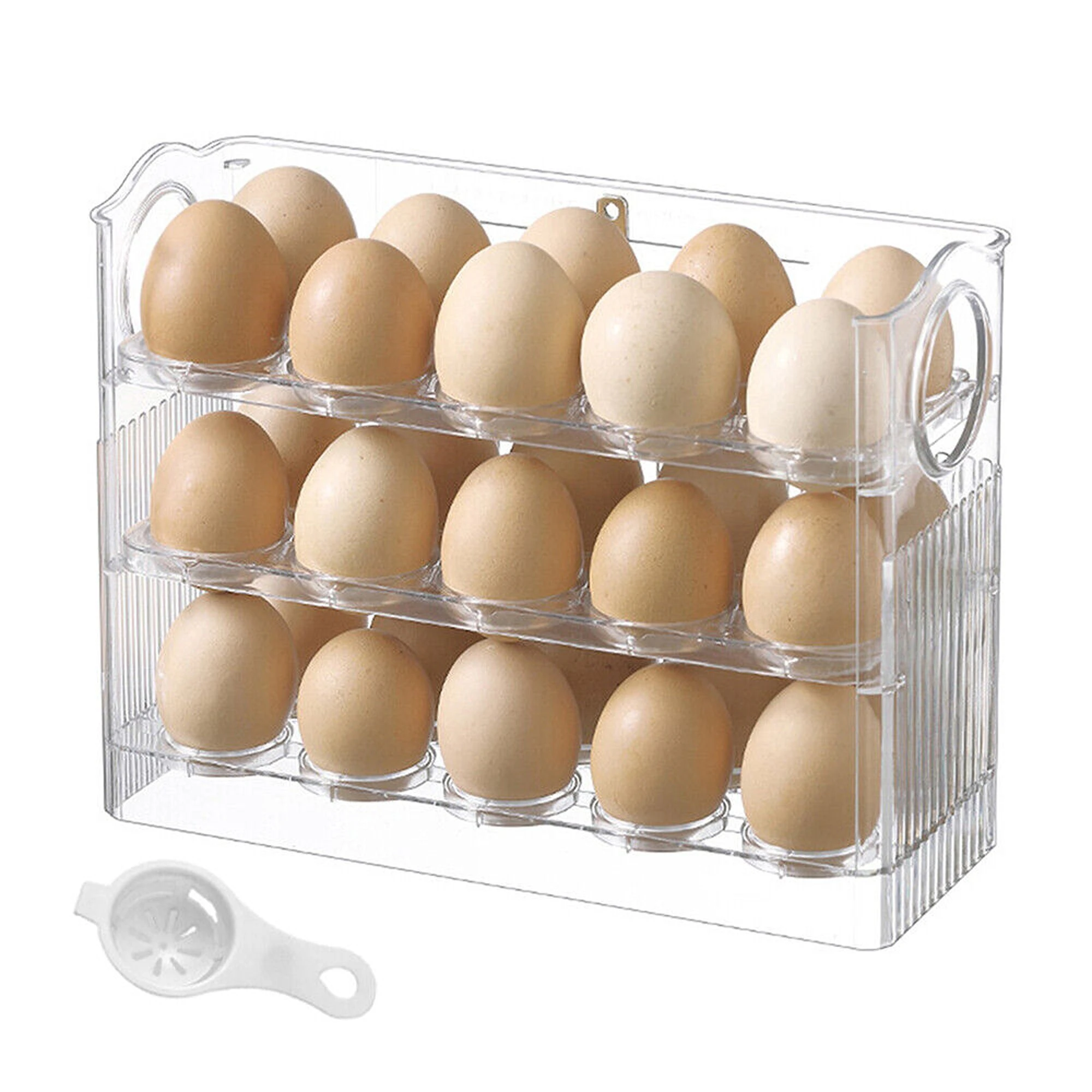 Egg Holder For Refrigerator 3-Layer Flip Fridge Door Egg Storage Space Saver - White