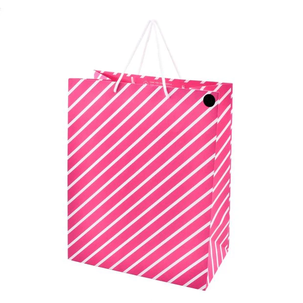 Hallmark Pink Diagonal White Stripe Gift Bag - Large