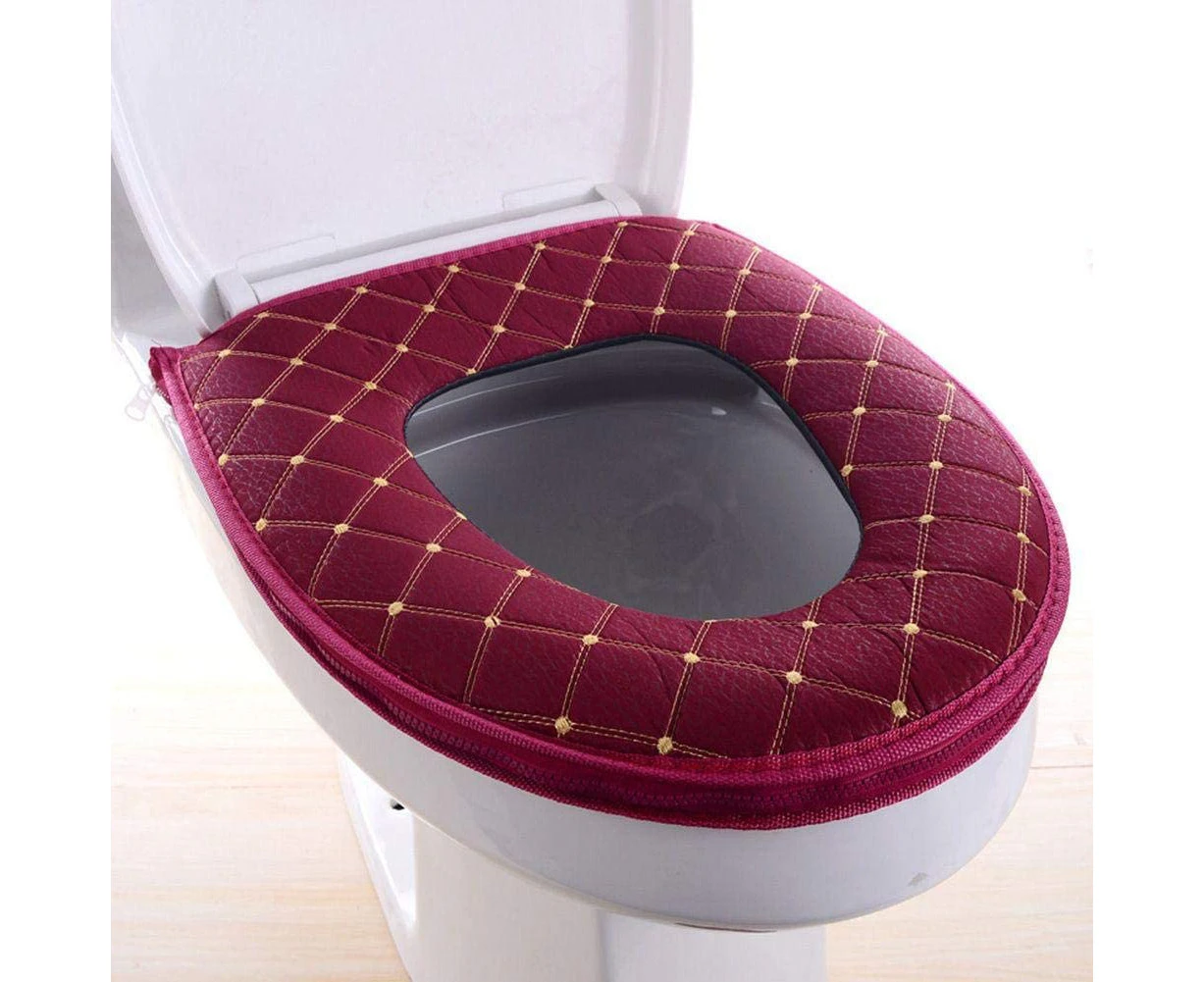 Bathroom Soft Thicker Warmer Toilet Seat Cover Pads Waterproof Cloth Toilet Cover Seat Lid Pad Home Decoration Toilet Seat Cover - Red