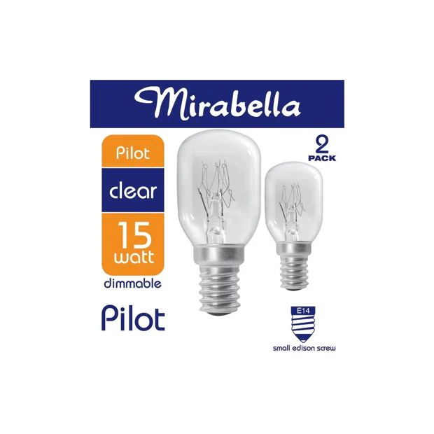 Mirabella E14 15W Pilot Dimmable Clear Bulbs - 2 Pack