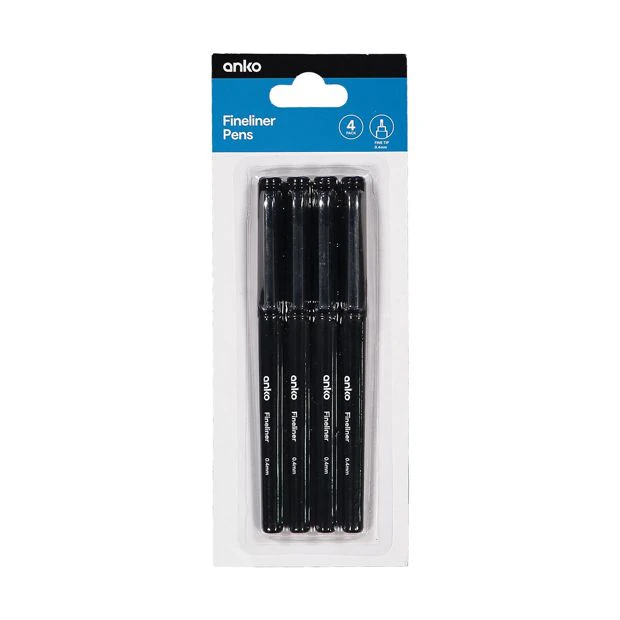 Fineliner Pens, 4 Pack - Anko