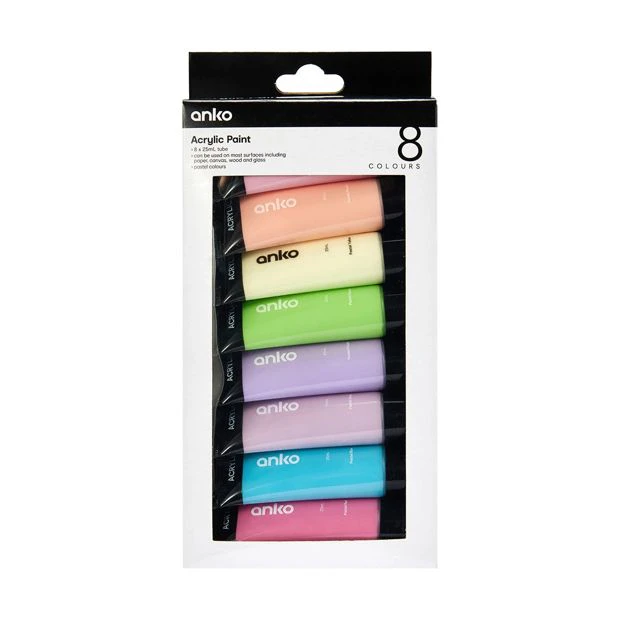 Acrylic Paint 8 Pack, Pastel - Anko