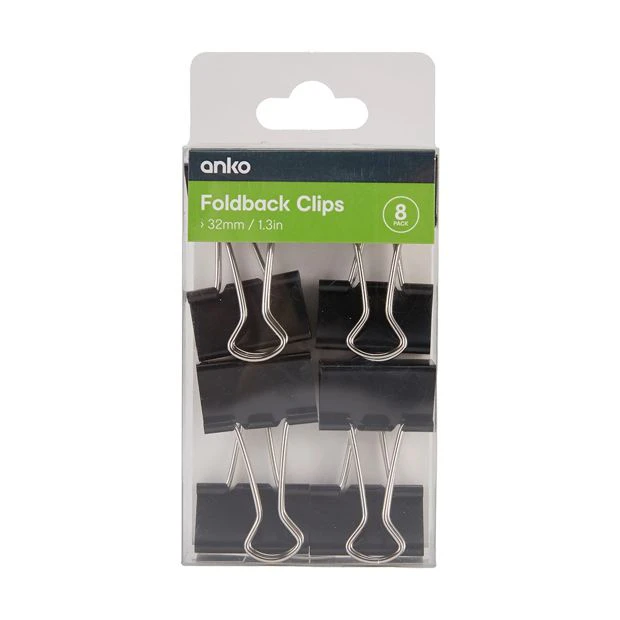 Foldback Clips, 8 Pack - Anko