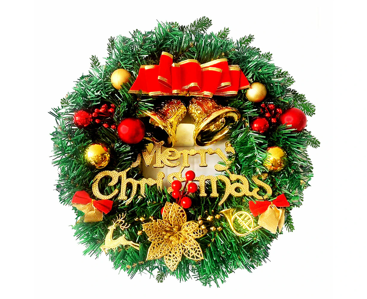 40cm Christmas Wreath Xmas Decorations Garland Ornaments  Front Door Hanging Outdoor (Red bow tie)