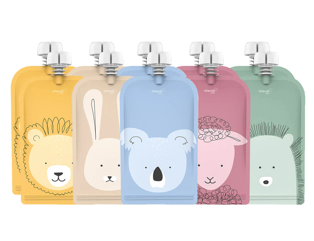 On the Go Reusable Baby Food Pouches, Yoghurt Pouches - Animal Set 150ml 10PK