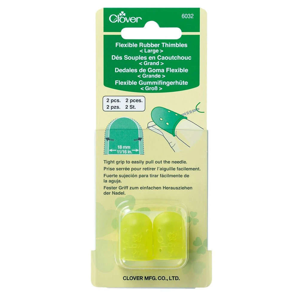 Clover Flexible Rubber Thimbles LARGE 2 Pack Yellow