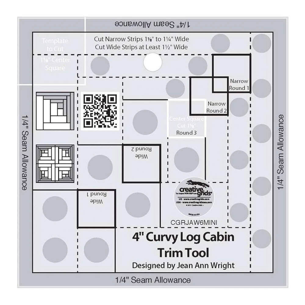 Creative Grids 4 Inch Curvy Log Cabin Trim Non-Slip Ruler Tool Quilting Sewing Craft